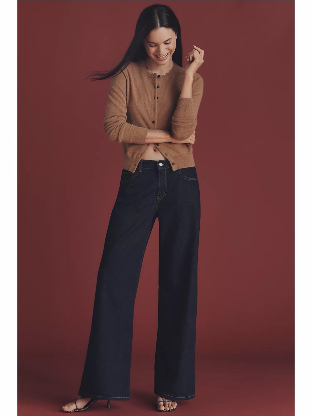 Anthropologie Reformation Cary Low Rise Slouchy Wide Leg Jeans Ondine Dark Denim